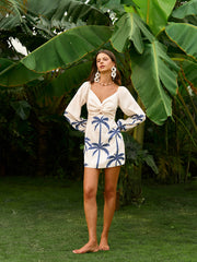 Long Sleeve Twist Front Print Dress