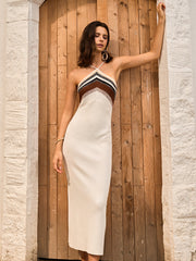 Color Block Knit Halter Dress