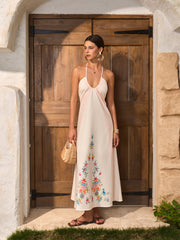 Floral Print Backless Halter Dress