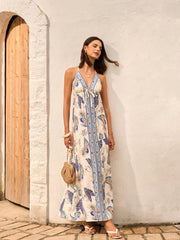 Backless Halter Neck Floral Print Dress