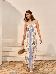 Backless Halter Neck Floral Print Dress