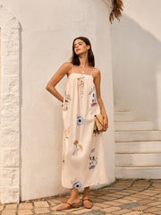 Graphic Print Tie-Front Cami Dress