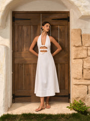 Cotton & Linen Cutout Halter Dress