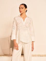 Cotton Eyelet Embroidered Semi-Sheer Top