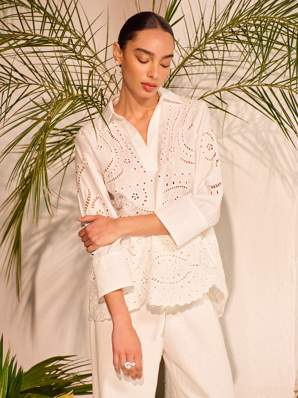 Cotton Eyelet Embroidered Semi-Sheer Top