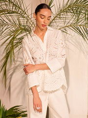 Cotton Eyelet Embroidered Semi-Sheer Top