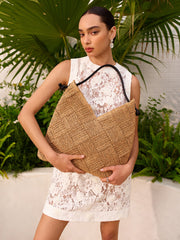 Woven Tote With Faux Leather Handle