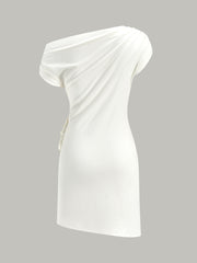One-Shoulder Ruched Dress With Rosette Detail