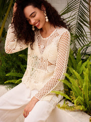Sheer Cotton Crochet Knit Top