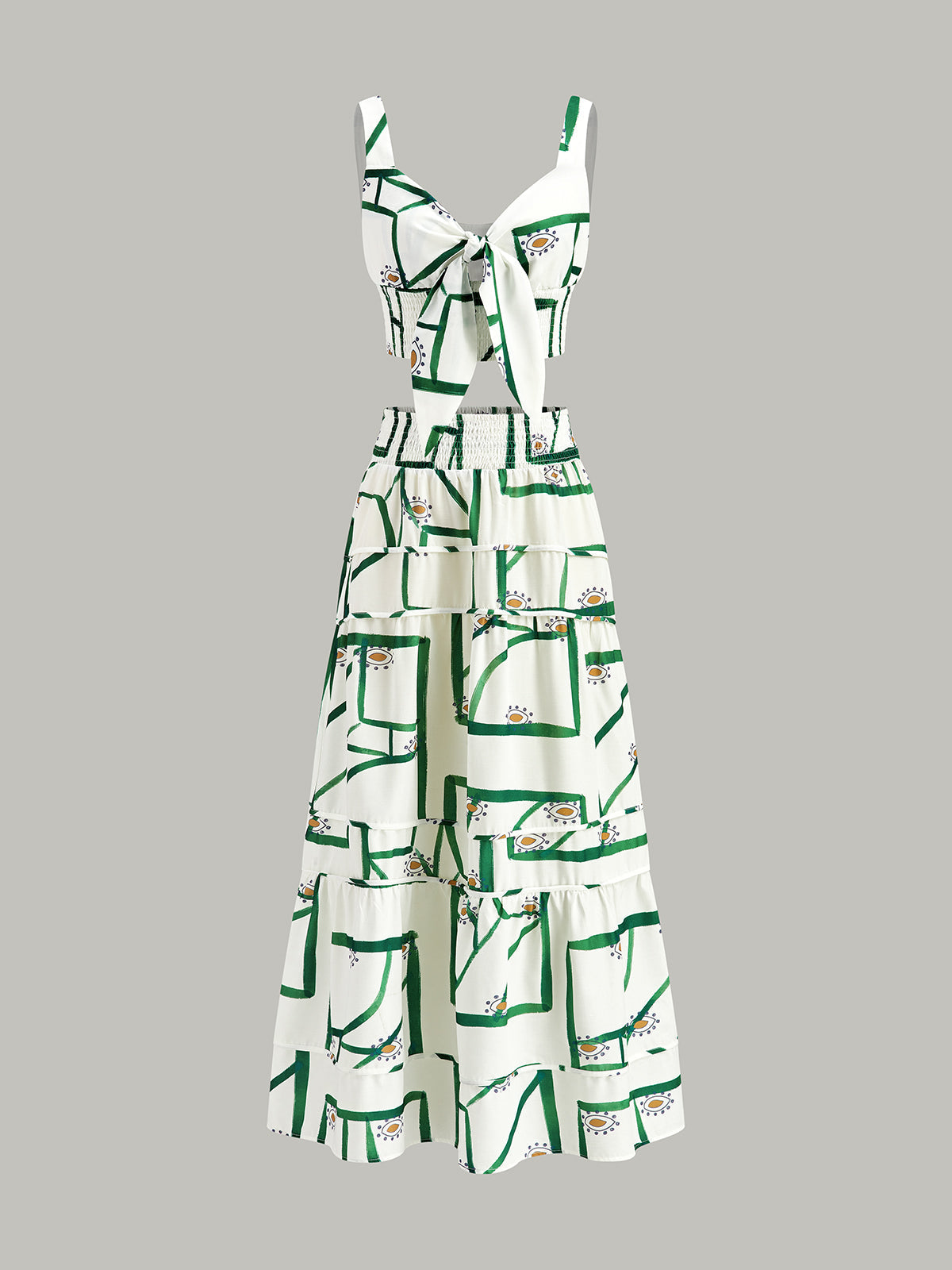 Front Tie Cami Top With Tiered Skirt Set