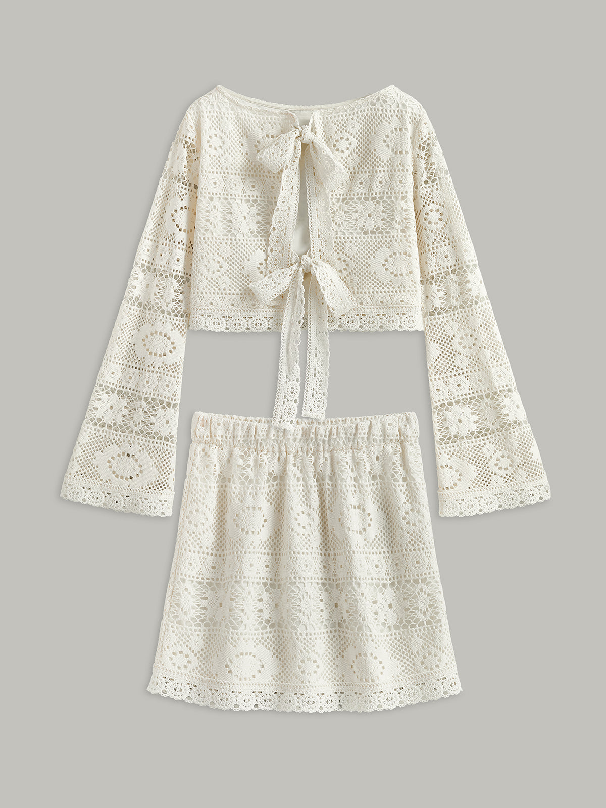 Crochet Tie-Back Semi-Sheer Skirt Set