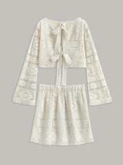 Crochet Tie-Back Semi-Sheer Skirt Set
