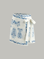 Floral Print Tie-Waist Wrap Skirt