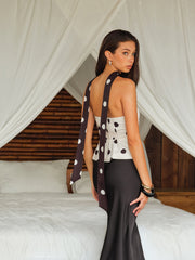 Strapless Polka Dot Top With Neck Scarf