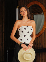 Strapless Polka Dot Top With Neck Scarf