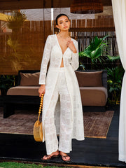 High-Waist Semi-Sheer Crochet Pants