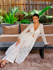 High-Waist Semi-Sheer Crochet Pants