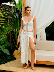 Burnout Floral Side-Split Skirt