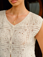 Cotton Crochet Knit Buttoned Top