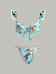 Floral Print Bikini Set With Cover-Up Skirt