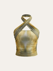 Tie-Dye Mesh Cross Halter Top