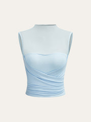 Semi-Sheer Mesh Panel Wrap Top