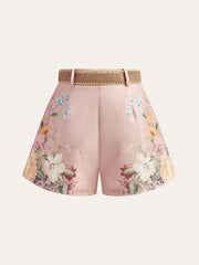 Floral Print Belted Shorts