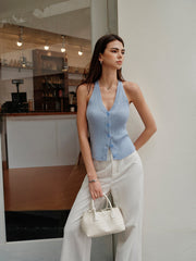 V-Neck Ribbed Split Sweater Vest