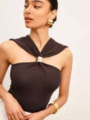 Knitted Twist Front Top With Gold Detail