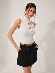 3D Crochet Flower Detail Ribbed Top