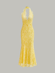 Halter Neck Floral Lace Dress