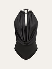 Satin Draped Halter Bodysuit