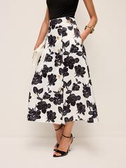 Floral Print Button-Front A-Line Skirt