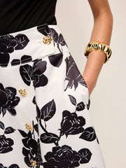 Floral Print Button-Front A-Line Skirt