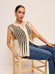 Stripe Button-Front Knit Top