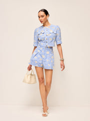 Floral Embroidered Pleated Shorts