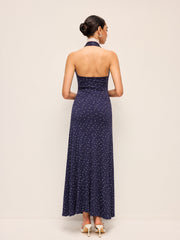 Lace Trim Halter Neck Printed Dress