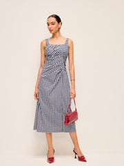 Sleeveless Gingham Dress With Asymmetric Pleats