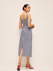 Sleeveless Gingham Dress With Asymmetric Pleats