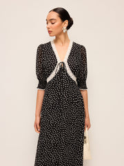 Semi-Sheer Polka Dot Chiffon Dress With Lace Trim