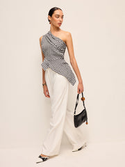 Asymmetrical Checkered One-Shoulder Tank Top