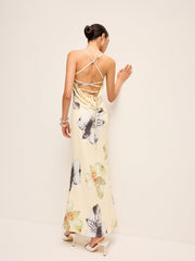 Backless Lace-Up Floral Dress