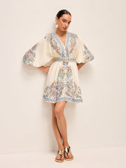 Boho Belted V-Neck Dress With Balloon Sleeves