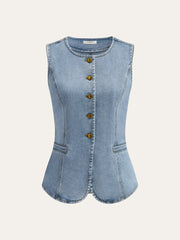Sleeveless Button-Up Denim Vest
