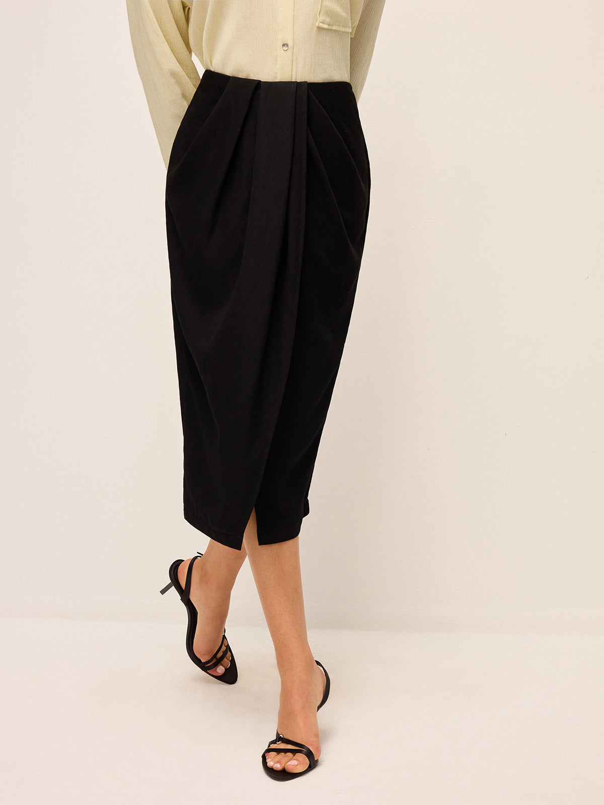 Draped Front Split Skirt