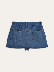 Pocketed Asymmetric Denim Skirt