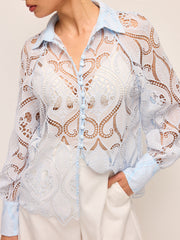 Sheer Lace Blouse With Cloth Button
