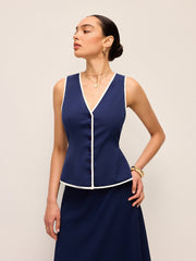 Contrast Trim V-Neck Vest Top With Back Tie