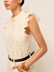 Sleeveless Crochet Lace Top With Ruffle Trim