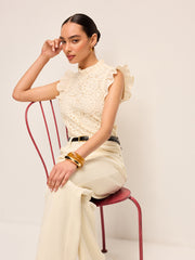 Sleeveless Crochet Lace Top With Ruffle Trim